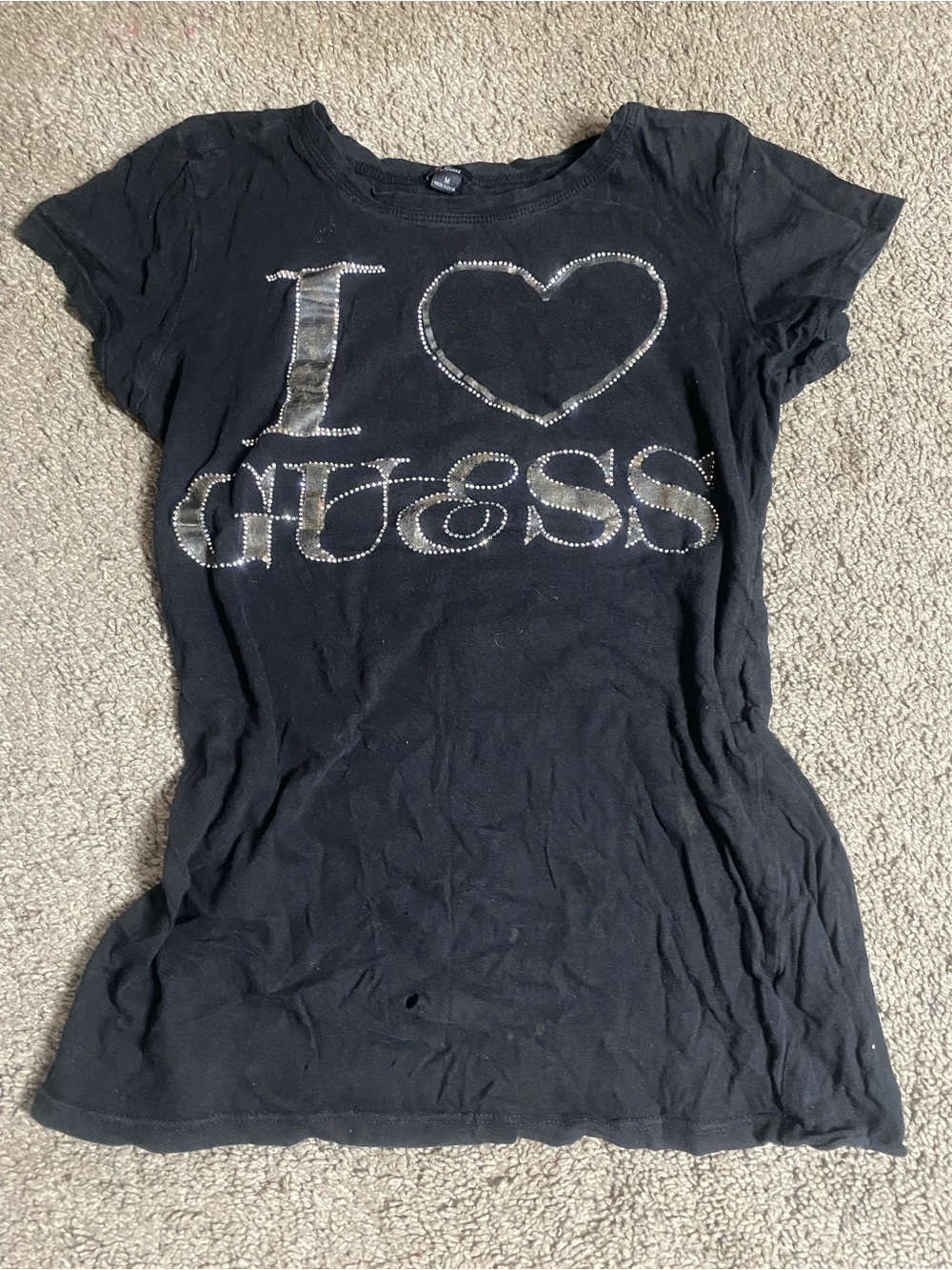 GUESS Black Short-Sleeve Tee with Silver Studded 'I ♥ GUESS' Logo